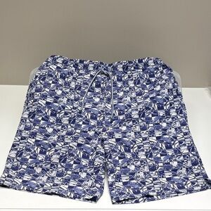 Peter Millar Men's Swim Trunks Blue and White Fish Pattern Size Large EUC